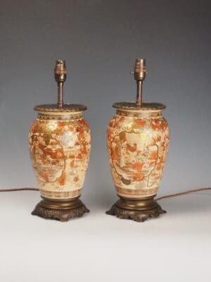 Antique Satsuma lamps Japanese porcelain table lamps Meiji period Satsuma porcelain