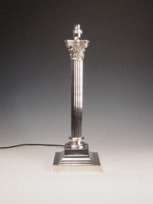 Antique British Silver Plate Corinthian Column Table Lamp