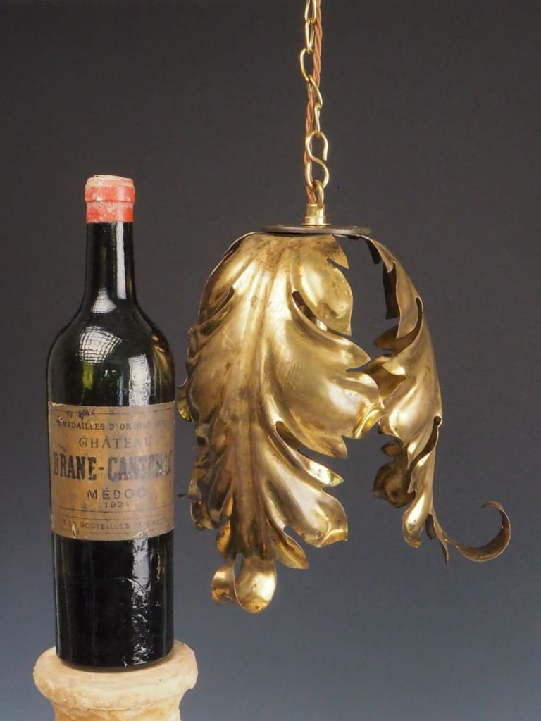 Hollywood Regency Gilt Leaf Pendant Light