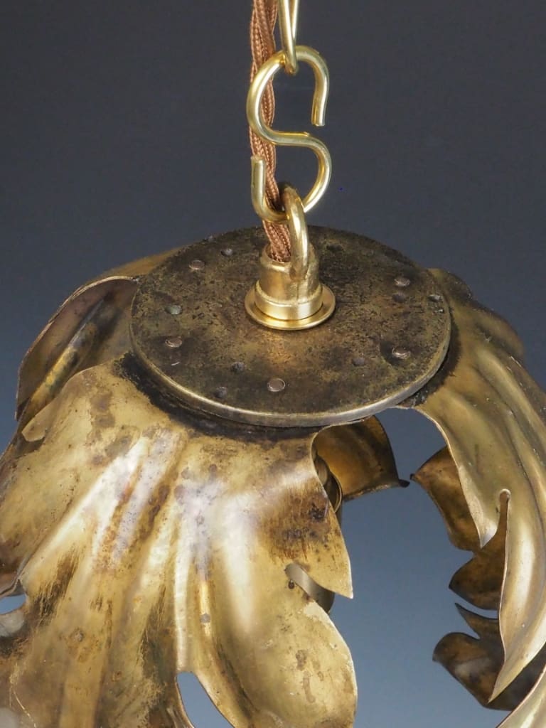 Hollywood Regency Gilt Leaf Pendant Light