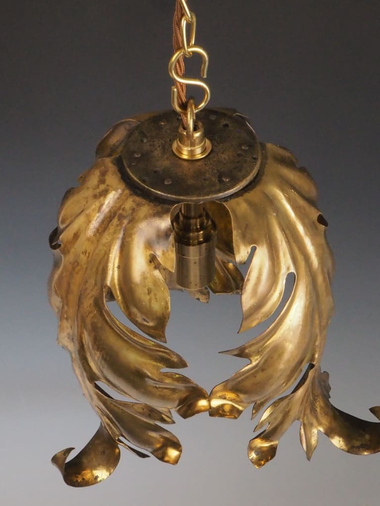 Hollywood Regency Gilt Leaf Pendant Light