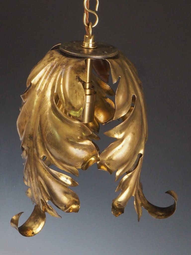 Hollywood Regency Gilt Leaf Pendant Light