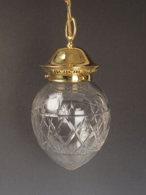 Magnificent Antique Pendant Light with Large Cut Glass Shade