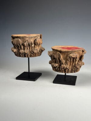 Decorative Antique Wooden Stands – Pair of Carved Corinthian Capitals