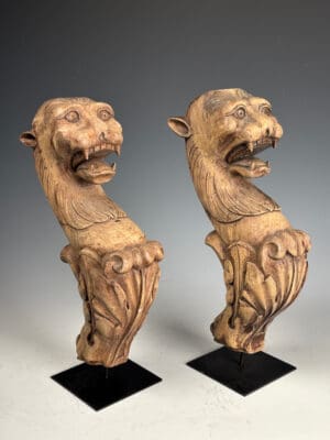 Pair of Antique Hand-Carved Wooden Griffin Figures – Exquisite Architectural Salvage 