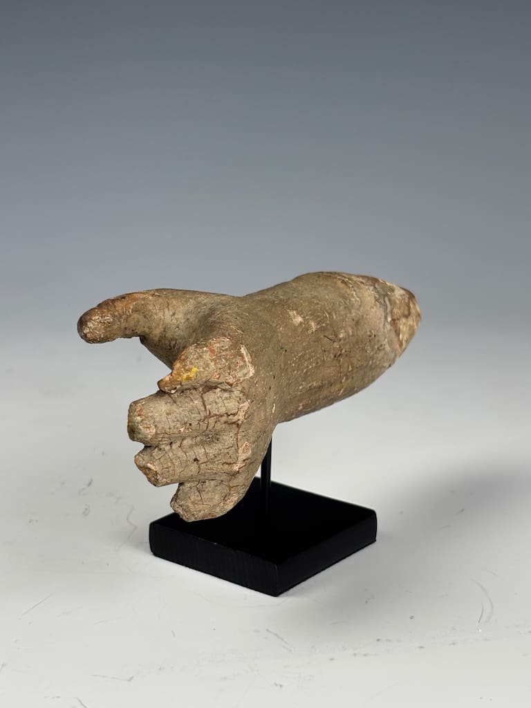 Antique Gesso-Painted Hand Fragment on Stand
