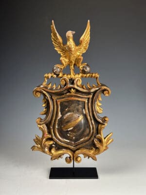 Antique Giltwood & Gesso Coat of Arms with Eagle – Hand-Carved Decorative Crest