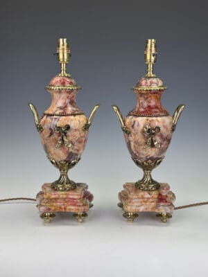 Antique Pair of French Neoclassical Marble & Gilt Bronze Urn Lamps