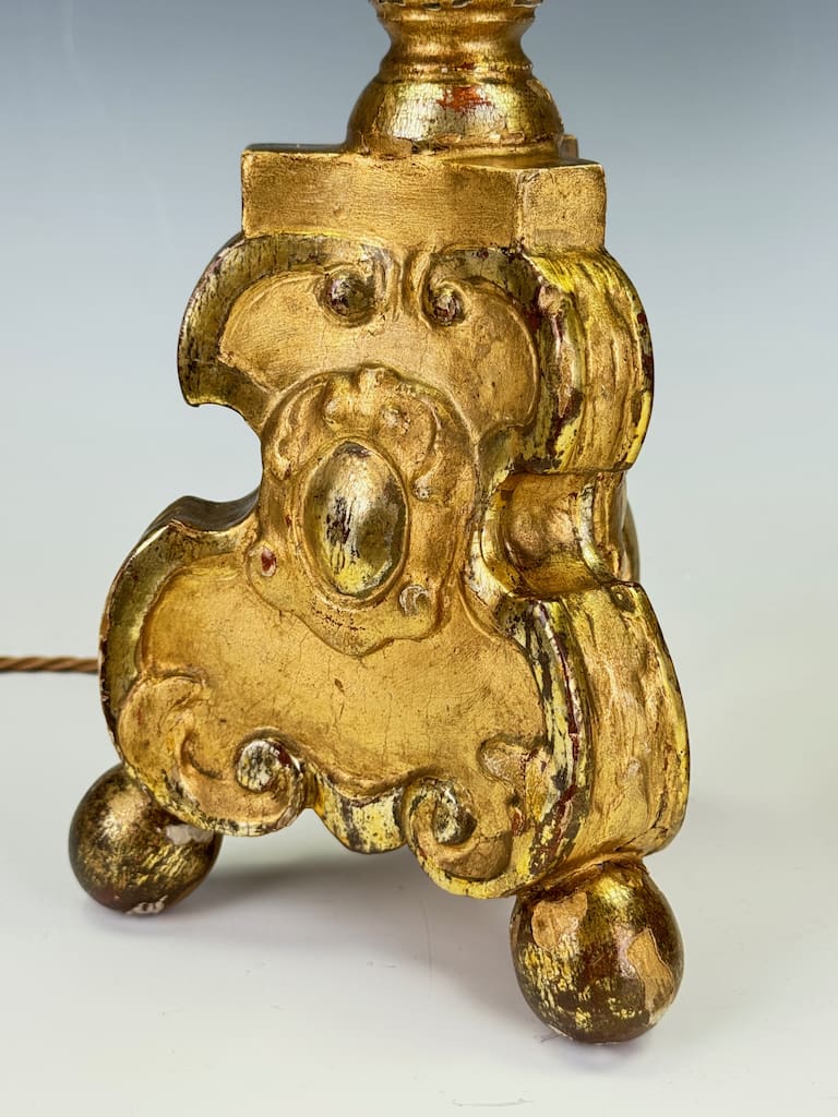 Antique Baroque Giltwood Pair of Candlestick Table Lamps