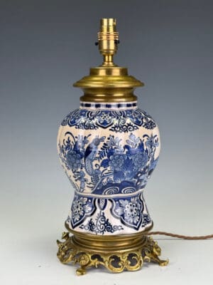 Antique Delft Blue and White Table Lamp – Hand-Painted Ceramic