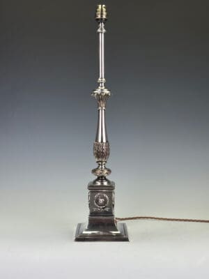 19th Century Silver Plated Corinthian Column Table Lamp