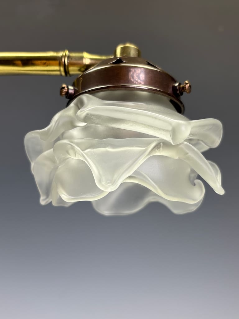 19th Century Industrial Adjustable Desk Lamp with Opaline Ruffle Shade