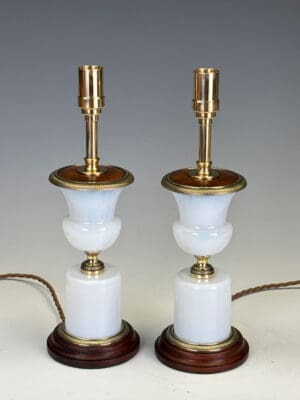 Antique French White Opaline Glass Médicis Table Lamps