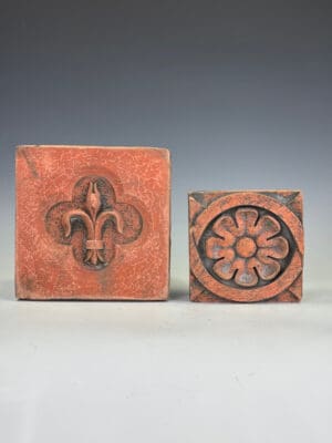 Pair of Antique Terra Cotta Architectural Moulds – Fleur-de-Lis & Rosette, Circa 1880–1910