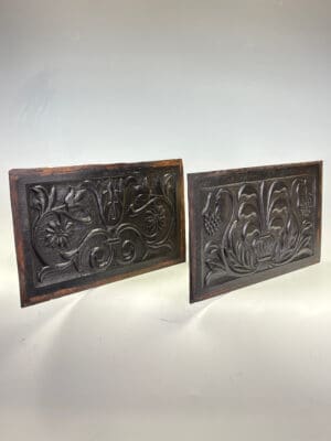 Pair of Antique Carved Oak Panels | 17th Century English Coffer Panels