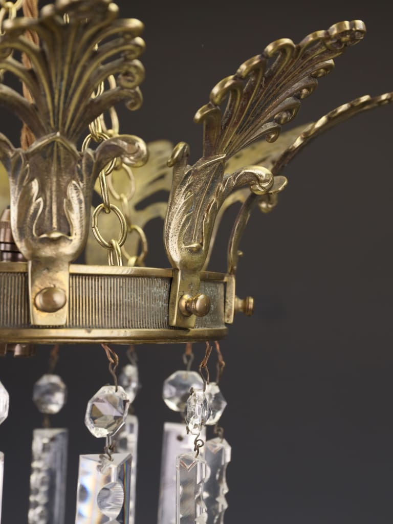 Exceptional Late 19th Century Grand Tour Style Crown Pendant Light with Cut Crystal Drops