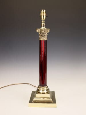 Antique Cranberry Glass Corinthian Column Lamp