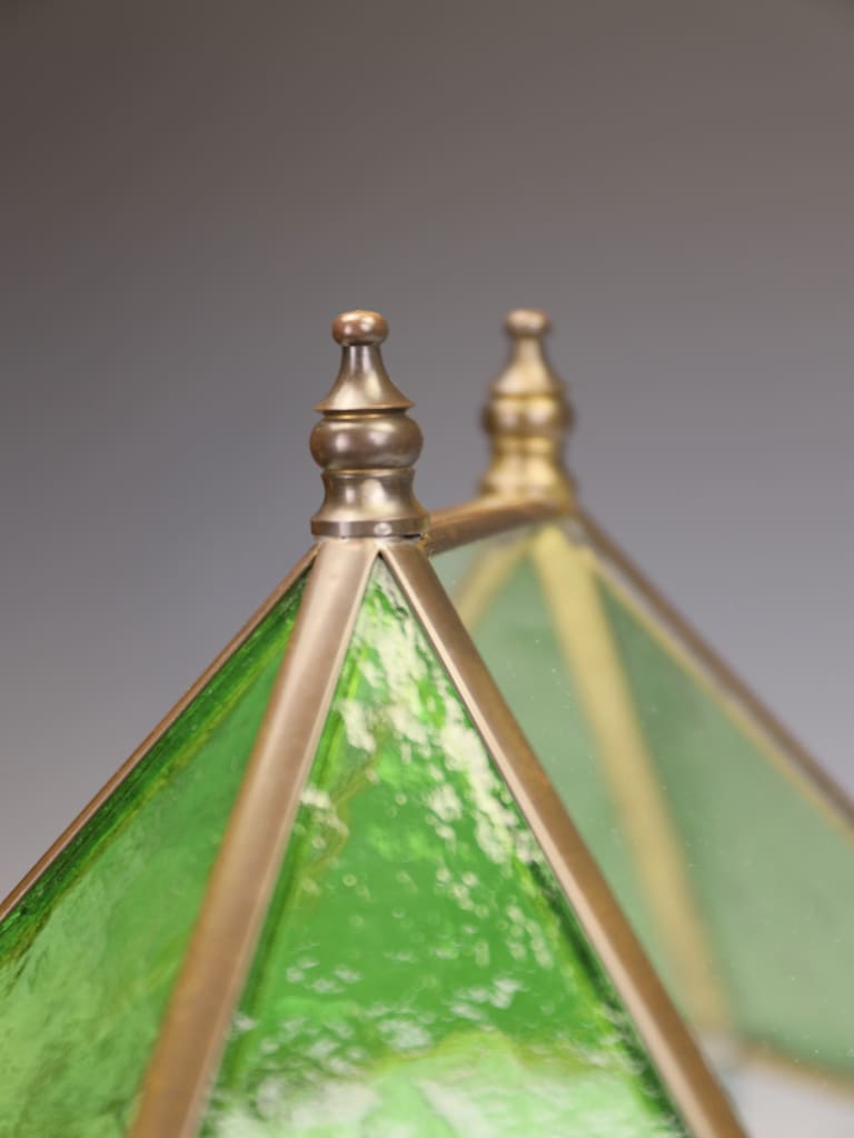 Victorian Brass & Stained Glass Hexagonal Terrarium / Display Case