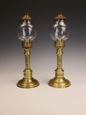 A C Paris Breveté Brass Spring-Loaded Candle Lamps, Late 19th C.