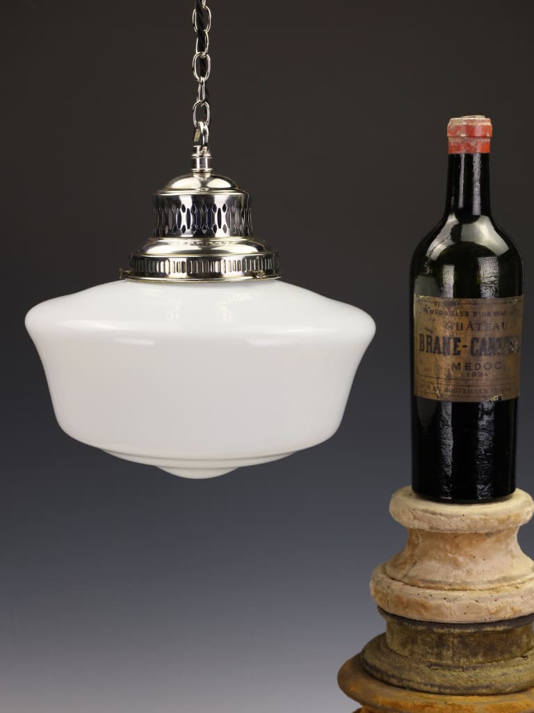 Fine Antique Opaline Pendant Light with Silver-Plated Gallery