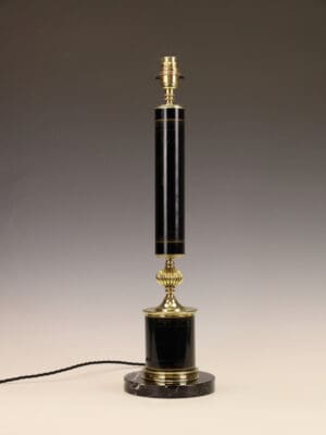 Exceptional Neoclassical Revival Black and Gilt Tôle Columnar Table Lamp, circa 1920