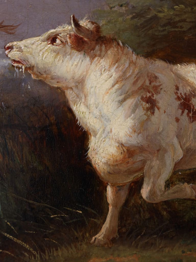 Henry Park (1816&ndash;1871): "Two Bulls in a Field," Victorian Oil on Canvas, Dated 1857