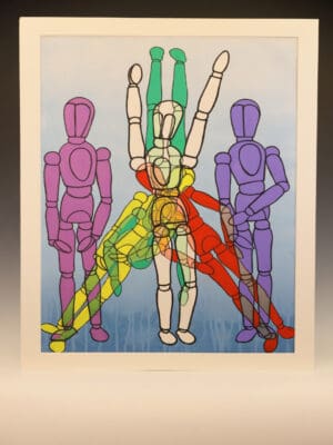 Derek Carruthers (1935–2021) – Untitled (Chromatic Mannequin Figures) – Original Watercolour, Dated February 2004