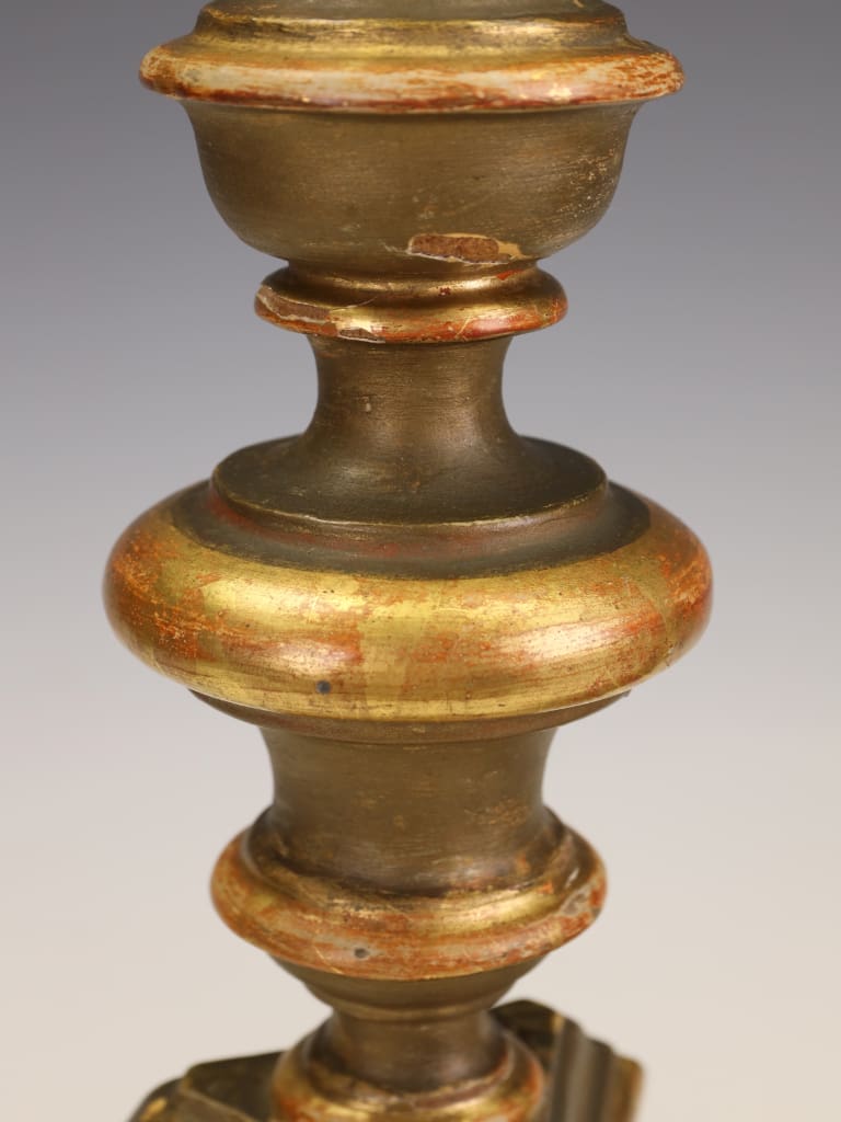 A Distinguished Pair of 18th Century Giltwood & Polychrome Altarpiece Lamps