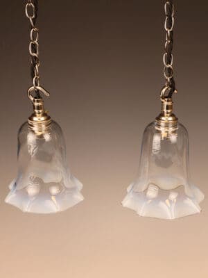 Pair of Art Nouveau Hand-Blown Opaline Glass Pendant Lights, circa 1900–1915
