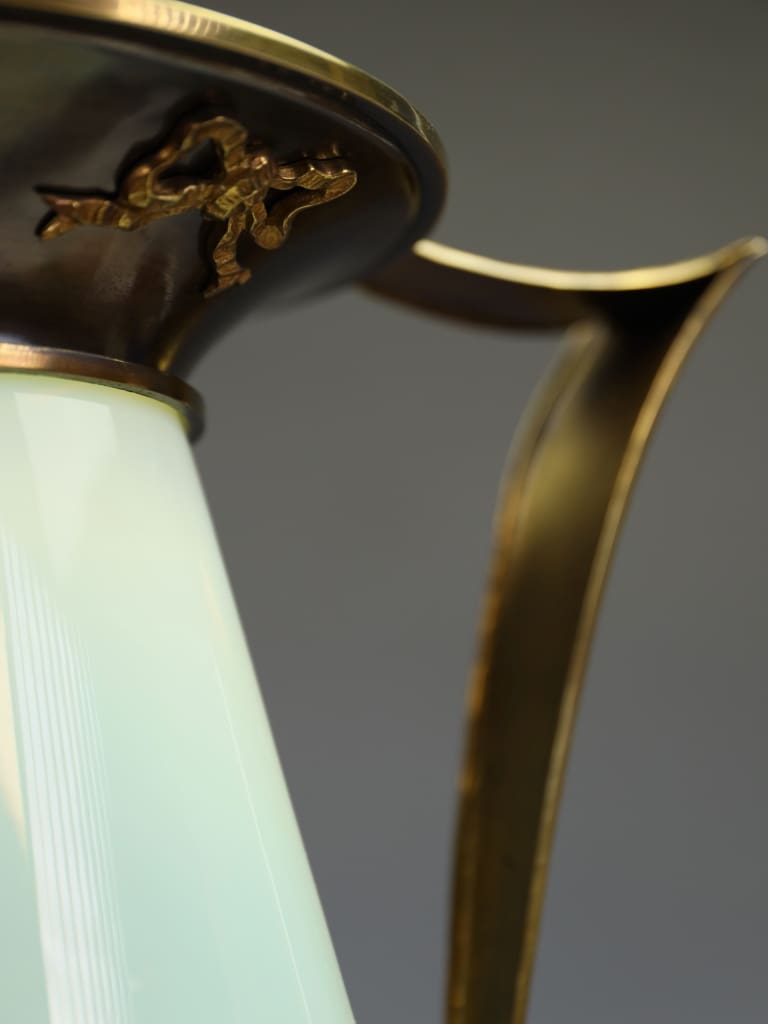 British Arts & Crafts Pendant Light with Original Vaseline Globe