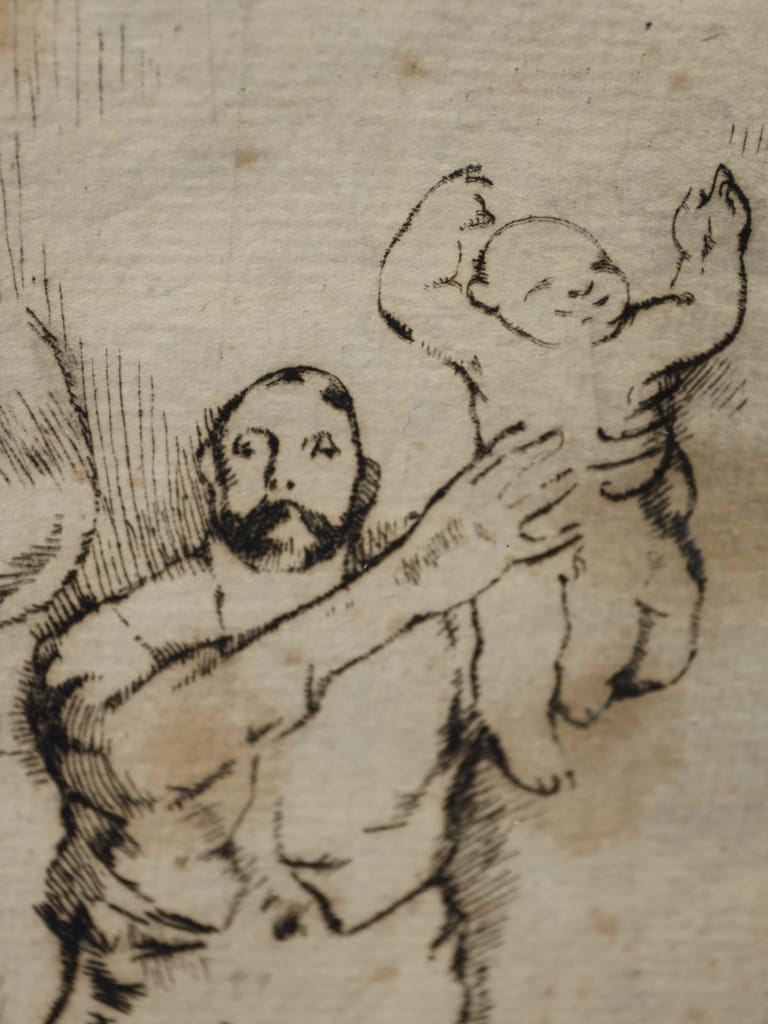 An Exceptional 17th Century Flemish Old Master Sketch on "Unicorn" Watermarked Paper