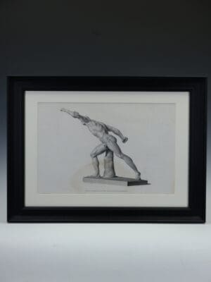 This striking engraving represents a "Heroic" study of the Borghese Gladiator, an iconic Hellenistic marble sculpture. Published in Paris by Danlos Aîné, a well-known 19th-century print dealer, the work is a collaboration between the draughtsman Granger, the engraver Alexis Girardet, and the renowned master-printer Chardon Aîné.